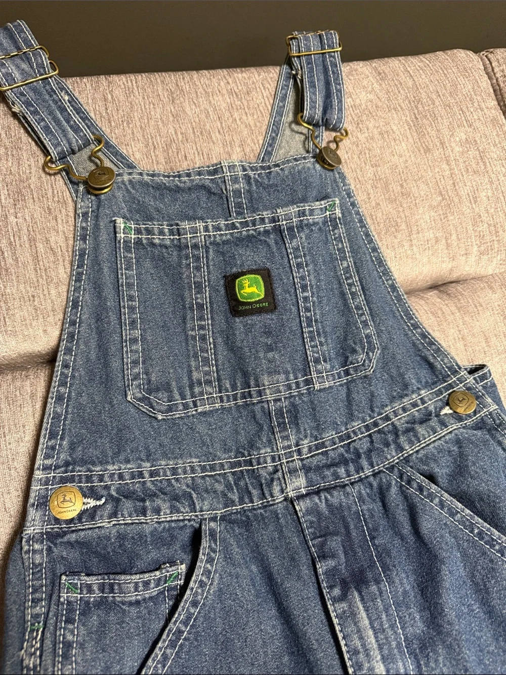 John Deere Blue Denim Kids Overalls with Logo Patch